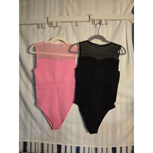 Women's OQQ Bodysuits L Black & Pink Mesh Sleeveless